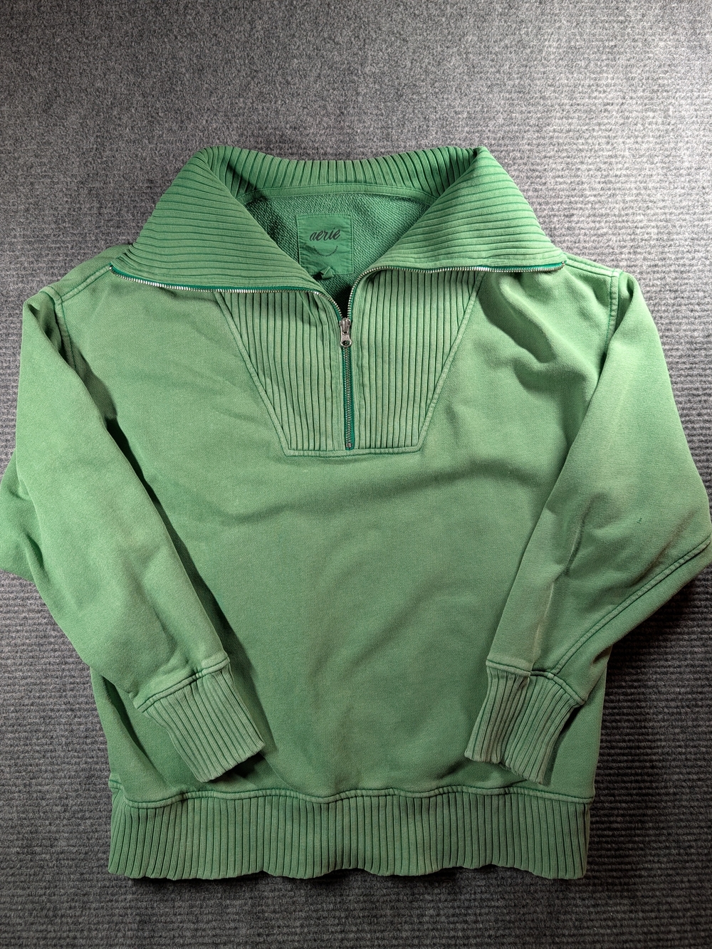Aerie Ribbed Quarter-Zip Pullover Wide Collar Sweatshirt Size XS Faded Green
